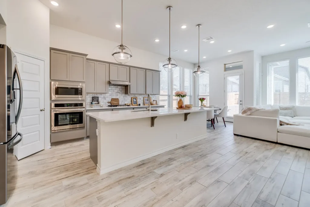 A clean kitchen with white walls
