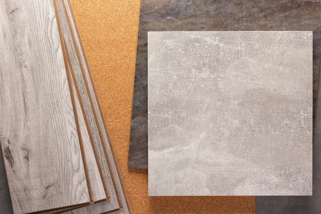 a ceramic tile and wood tile on the floor